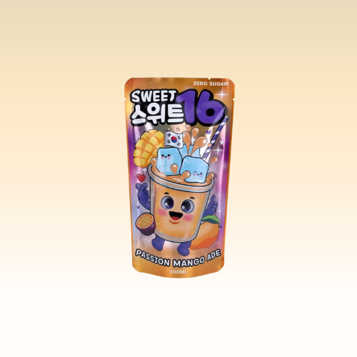 Sweet16 Passion Mango Ade Zero Sugar Korean Pouch Drink - 200ml