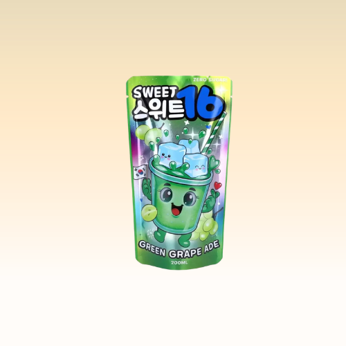 Sweet16 Green Grape Ade Zero Sugar Korean Pouch Drink - 200ml